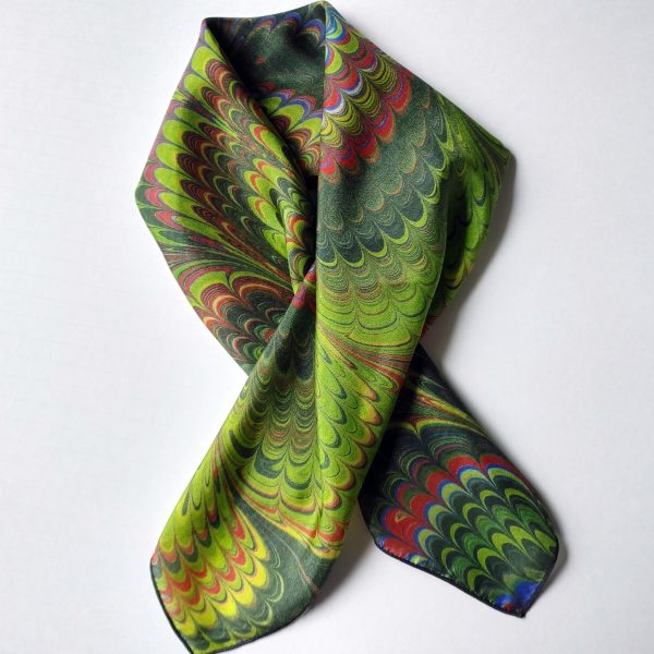 26" Square Silk Scarf - Waves of Green - Image 5