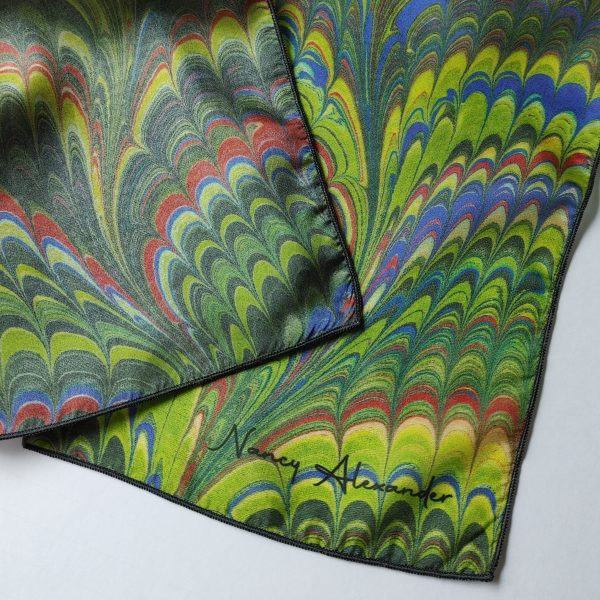 26" Square Silk Scarf - Waves of Green - Image 6